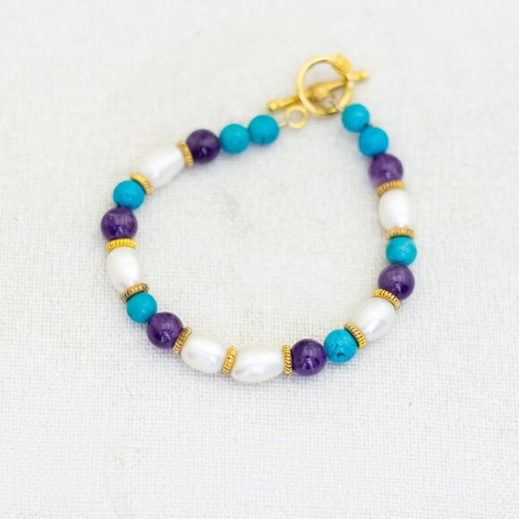 7 inch, Vintage Multiple Elegant Stone, Glass & Pearl Beads Beaded Bracelet - P1 - Picture 1 of 3